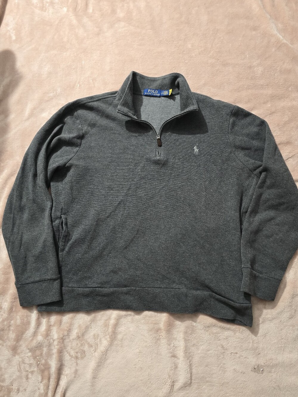 Polo Ralph Lauren Mens Charcoal Gray 1/4 Zip Pullover Mock Neck Pony Logo Sz L